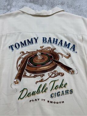 Tommy Bahama Cream Embroidered 'Double Toke' Cigar Resort Shirt